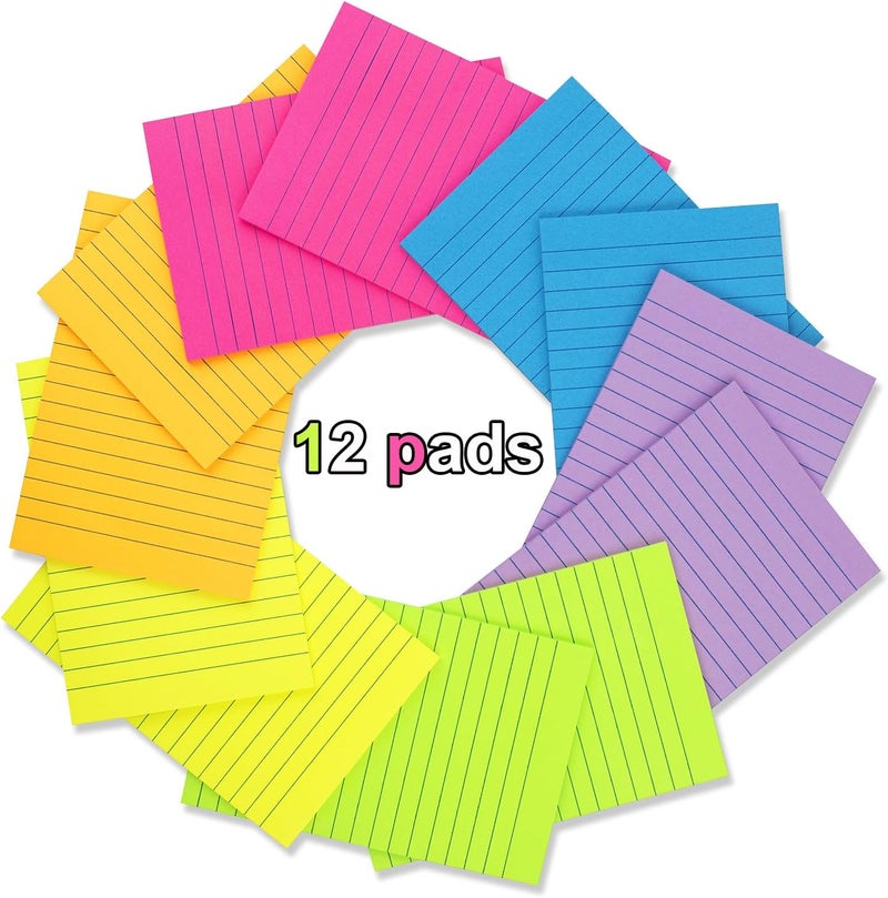 Kozerite (12 Pack) Lined Sticky Notes 4x6 in,Large Notepads with Lines,Ruled Stickies Super Sticking Power,Office School Memo Note Pads Bright Colors,Post on Windows Doors,Recyclable,Easy to Write on - Image 2